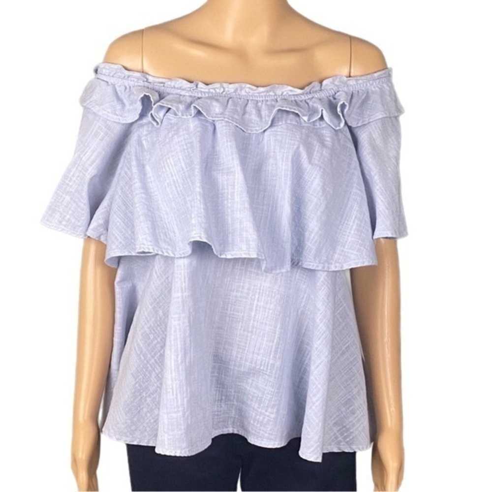 BEACHLUNCHLOUNGE light blue Cotton, on or off-the-shoulder blouse. Size XL. EUC